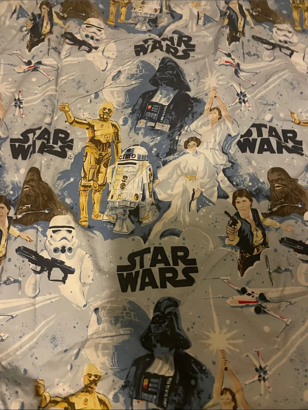 Pottery Barn Star Wars Duvet Cover in Light Blue with Gold and Black Accents
